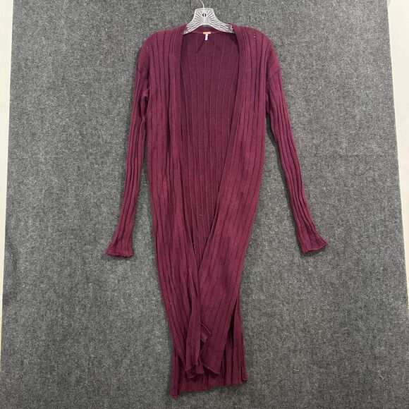Free People Cardigan Women's Small Purple Long Open Front Ribbed Knit Slit - Picture 1 of 10